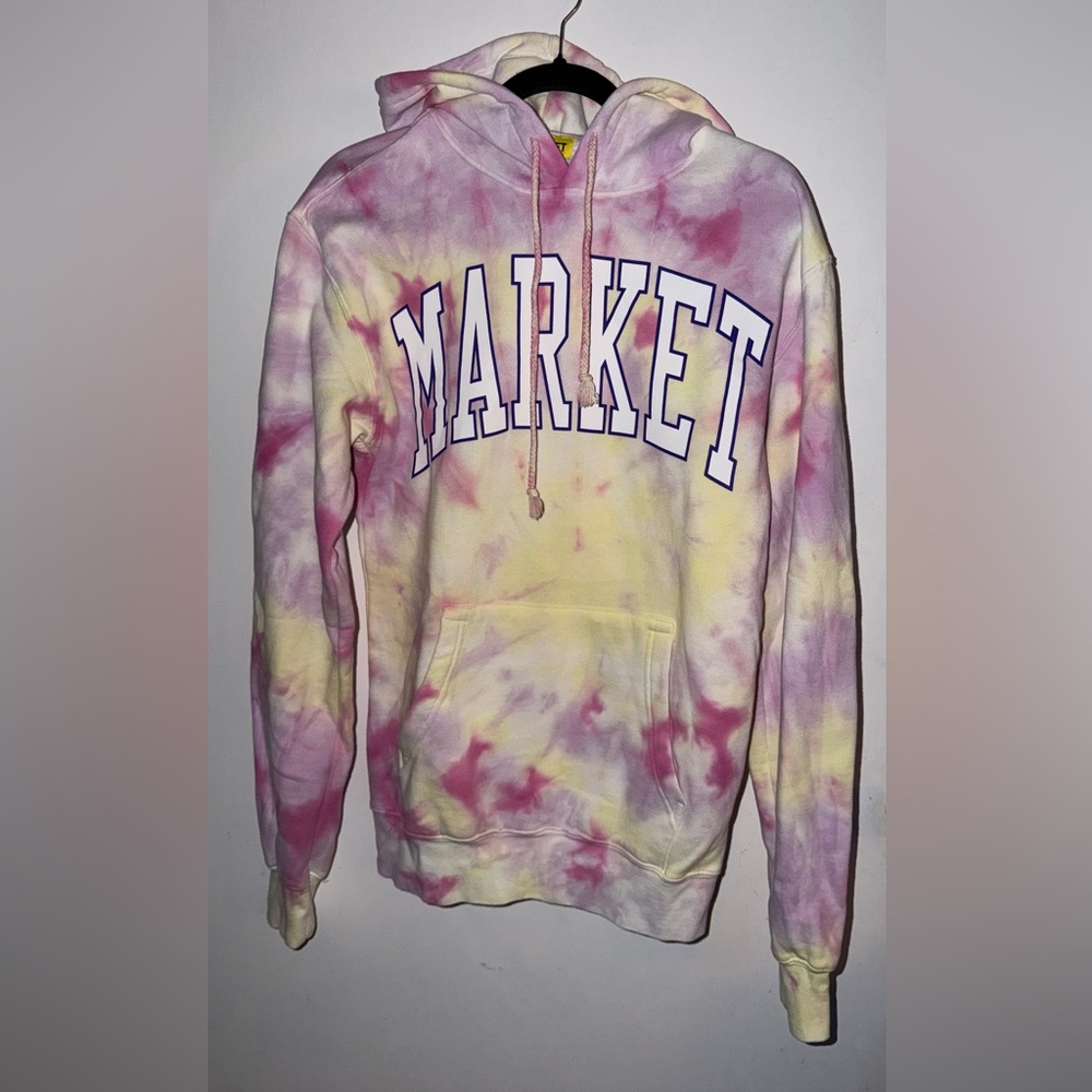 New Market Unisex Adult Small Hoodie Border Tye Die Pink Yellow Tie-Dye Fleece